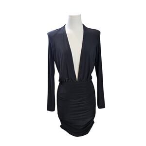 Women's NWT Deep Plunge Black Mini Dress Sz 6